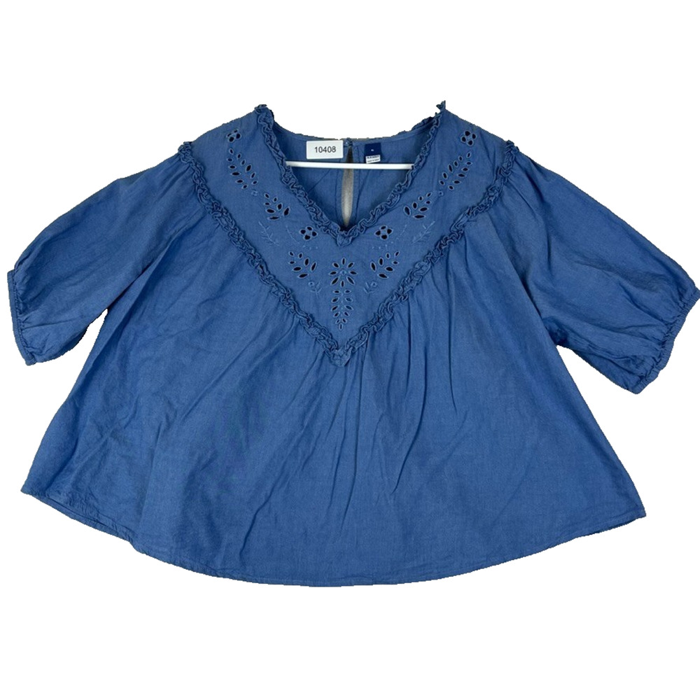 Old Navy Flowy Top Women's Size XL Chambray Eyelet Quarter Sleeve